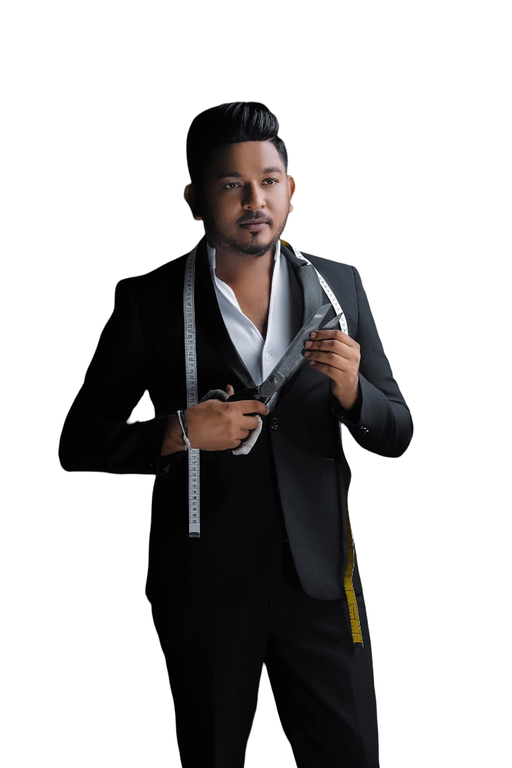 Designer with measuring tape on right